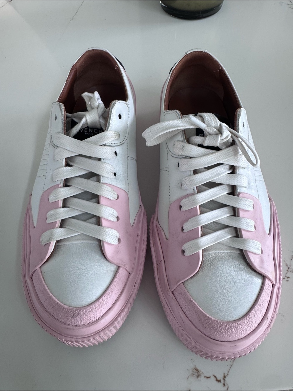 Givenchy White and Pink Leather Low-Top Sneakers